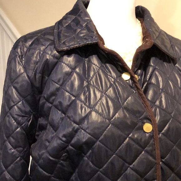 TOMMY HILFIGER Navy Quilted Jacket with Brown Corduroy Collar & Cuffs Sz XL - Picture 2 of 12